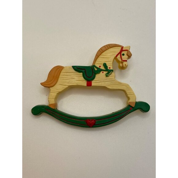 Vintage 1989 Hallmark Rocking Horse Christmas Pin Brooch Hand-Painted Collectibl - Picture 1 of 9